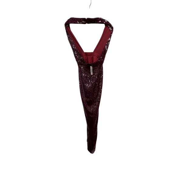 Michael Costello X Revolve Soraya Halter Sequin Burgundy Gown XS NWT - Picture 7 of 9